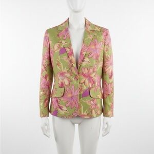 Susan Graver Pink/Green Floral Blazer with Pink Tank Top Length 26” Sleeves 23”